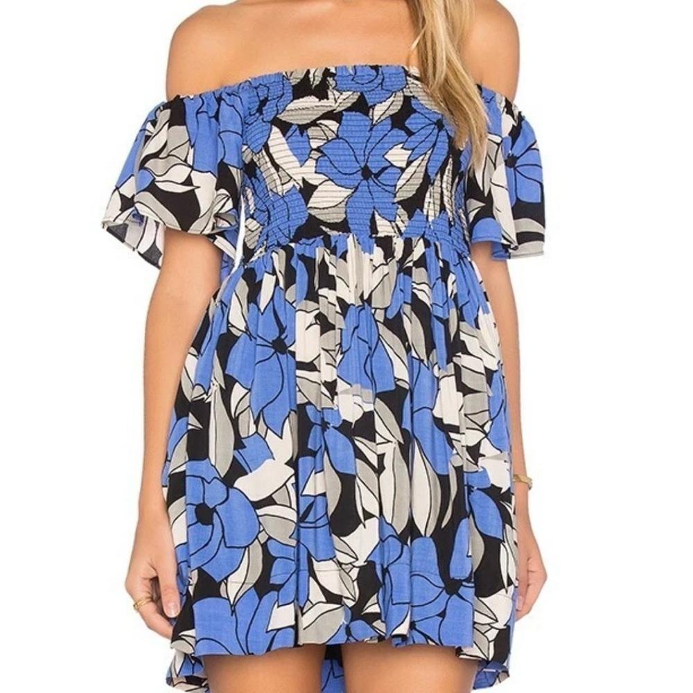 Free People Louise Blue Floral Smocked Mini Dress